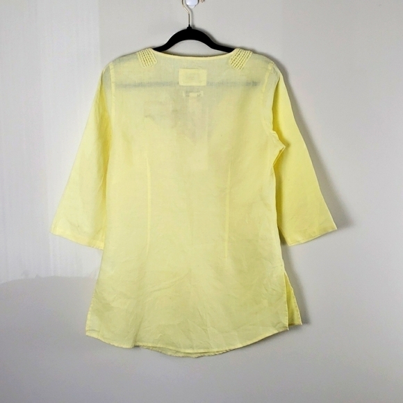 Melvin Linen Tunic Top. 3/4 Sleeve Yellow Size 10 - Picture 2 of 11